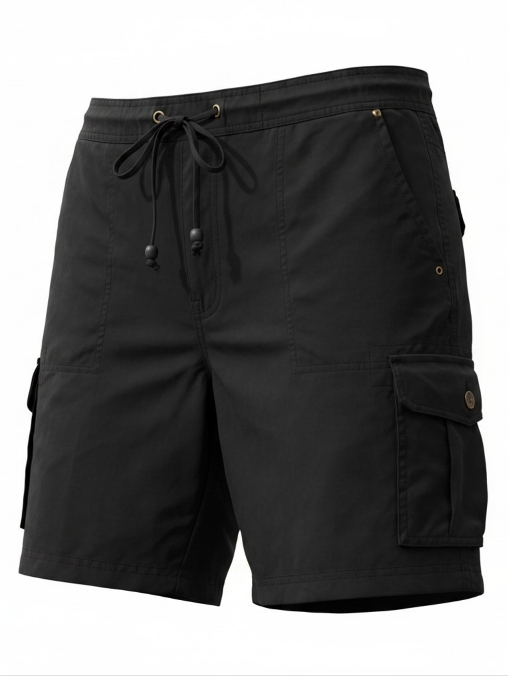 VTG Lauren Ralph Lauren Bali Black Cotton Leather Drawstring Midi Shorts Size 14